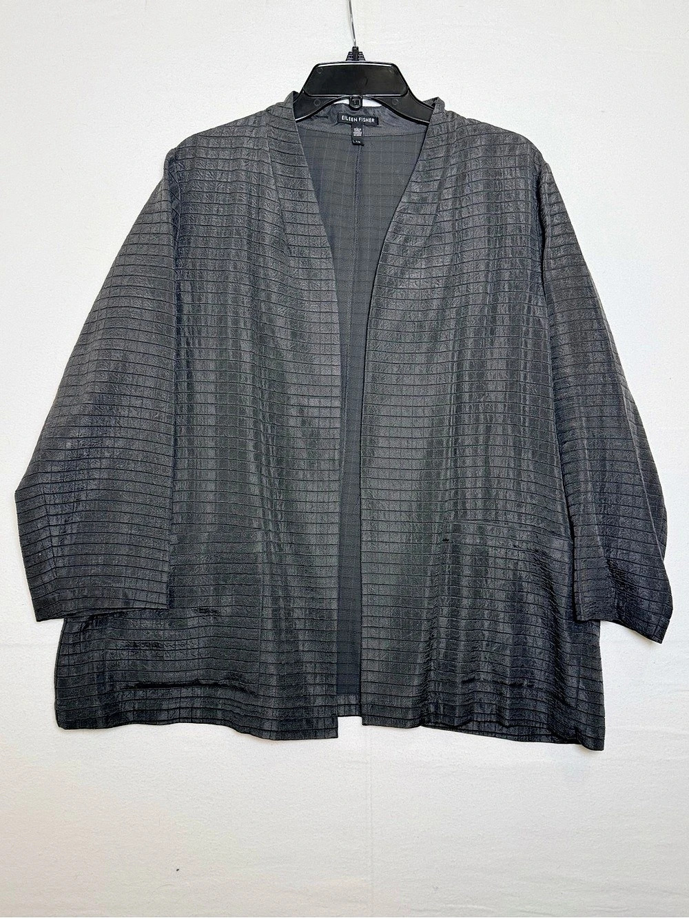 Eileen Fisher Silk Organic Cotton Textured Cardigan Jacket Gray Size Large